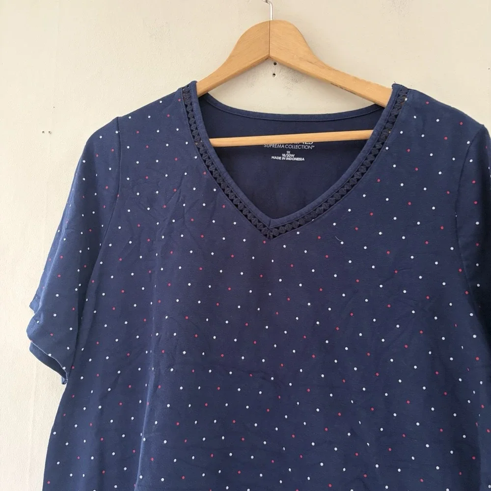 Catherines Womens Suprema Collection Top Size 1X Blue Polka Dot Basics Plus